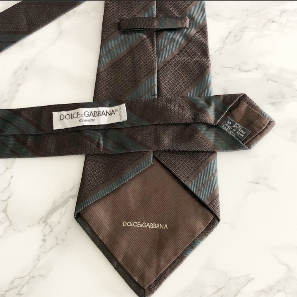 Dolce & Gabbana Brown Green Striped Woven Silk Tie